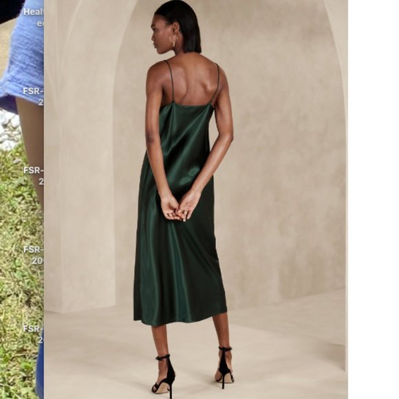 Banana Republic Edina Silk Midi Dress New Hunter Green large Tall L T 100% Silk - Picture 4 of 10